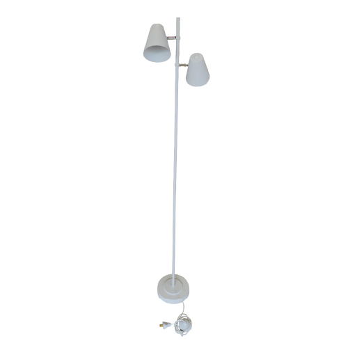 LAMPARA DE PIE DOBLE CABEZAL CONICO E27 BLANCA