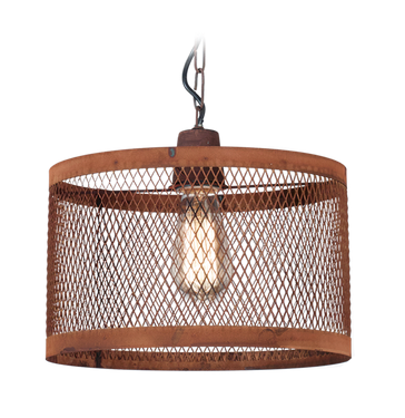Colgante  1 LUZ E27 con cadena y pantalla metálica óxido 30cm