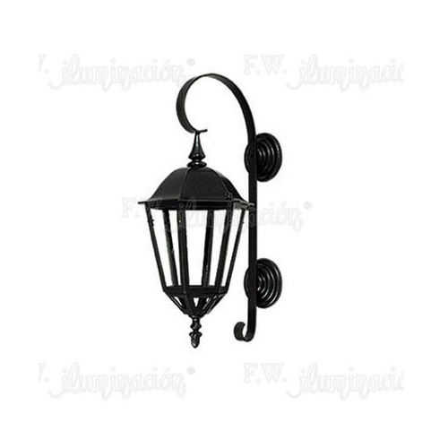 Farol negro con ménsula de rizo y vidrio satinado