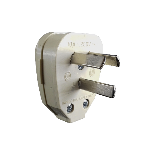 Ficha macho 3 patas con salida lateral 220V 10A marfil