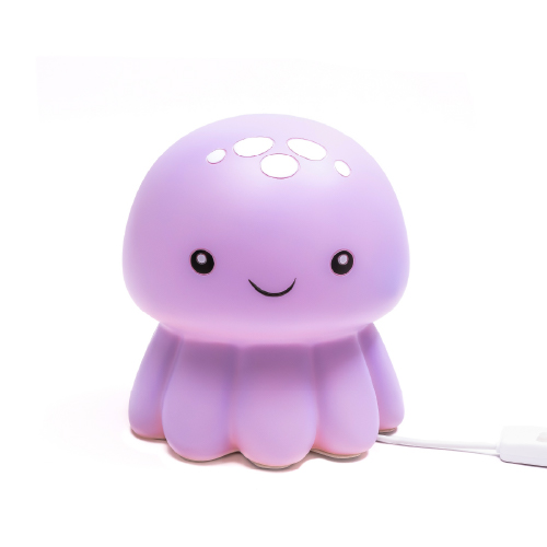 Velador meduza violeta de poliserina con adap de USB a 220 16x14x14cm