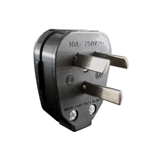 Ficha macho 3 patas con salida lateral 220V 10A negro
