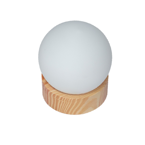 Velador 1 luz E27 con esfera de vidrio y base de madera natural diámetro 10cm