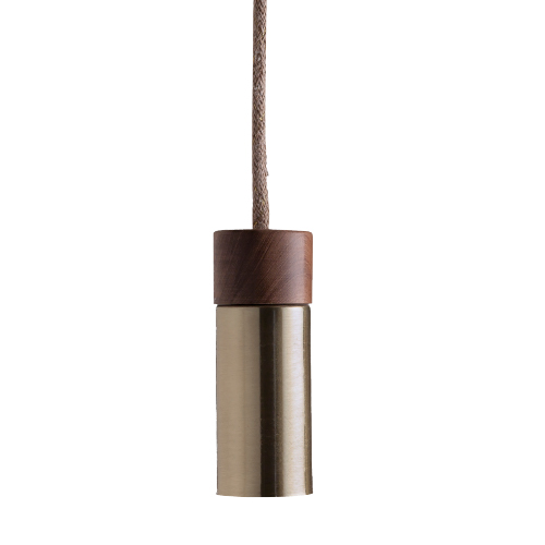 Colgante p/GU10 de madera y metal de 5x14cm bronce viejo con cable 1,5mts