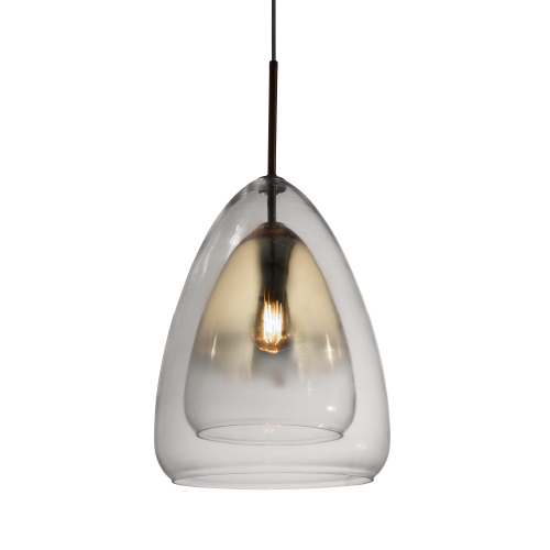 Colgante de doble vidrio 1 luz E27 30x39,5cm transparente y dorado