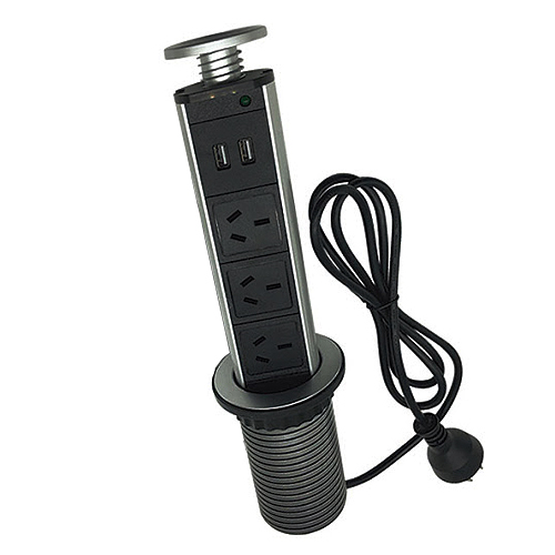 Estación de Carga Telescópica de embutir 3 tomas corrientes + 2 puertos USB