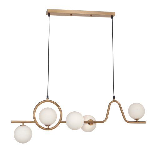 Colgante de metal y vidrio 5xG9 1mtx35cm dorado y blanco