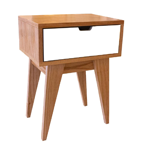 Mesa de luz madera paraíso 1 cajón blanco fibrolaqueado