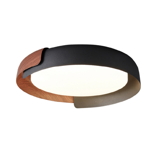 Plafón circular de aluminio negro combinado c/ simil madera 40cm 30W