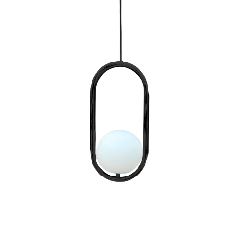 COLGANTE INFINITY OVAL NEGRO E27 C/ TULIPA VIDRIO OPAL 15CM