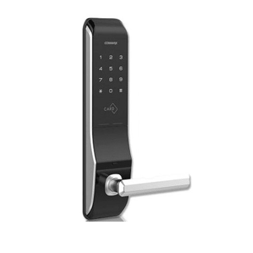 Cerradura con 3 metodos de apertura: clave, tarjeta y llave. Doble pestillo