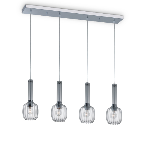 Colgante 4 luces E27 con vidrio acanalado fume namur