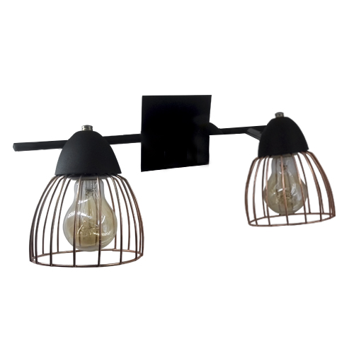 Aplique barra jaula 2 luces negra/cobre