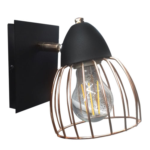 Aplique 1 luz E27 modelo Jaula negro/cobre