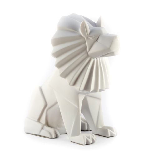 Velador leon blanco origami poliserina c/ adap de USB a 220 21x12,5x21,2cm