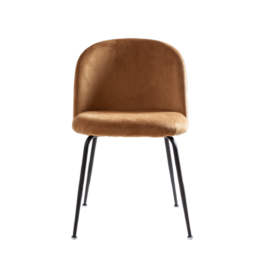 SILLA TERCIOPELO PATAS METAL NEGRO RESPALDO U MOSTAZA