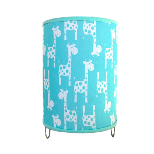 Velador tubo infantil 15x20cm tela nórdica jirafa turquesa