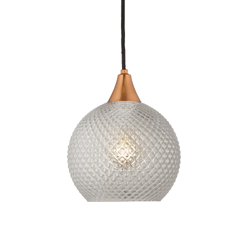 Colgante de 1 luz con cobre E27 vidrio transparente H22 línea Pekin