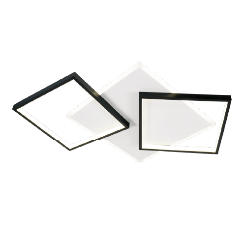 PLAFON LED 58W 3 CUADRADOS UNIDOS SATINADO Y NEGRO