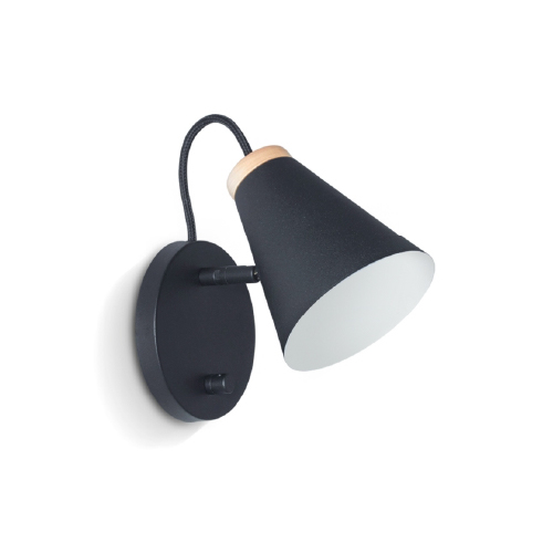 APLIQUE CON INTERRUPTOR 1 LUZ  E27 NEGRO