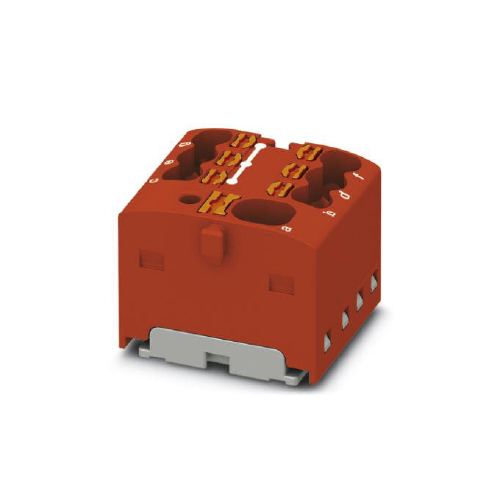 Borne para distribución una entrada de 4 mm2 y 6 salidas de 1,5mm2 color rojo