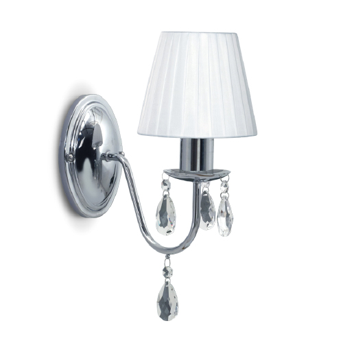 Aplique de 1 luz E27 cromo con pantalla de tela y caireles