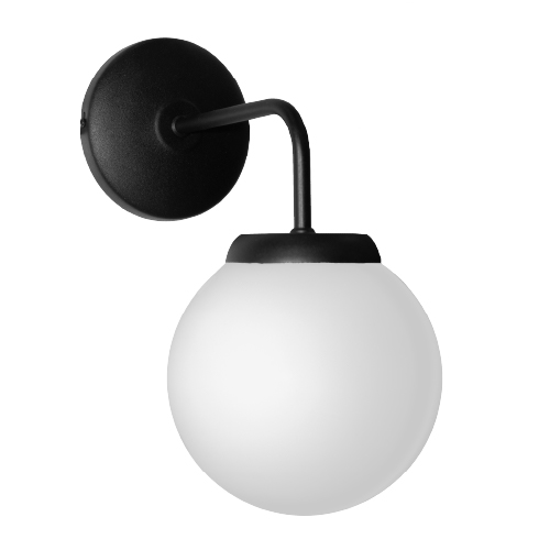 Aplique de 1 luz E27 globo vidrio opal 8x15cm negro
