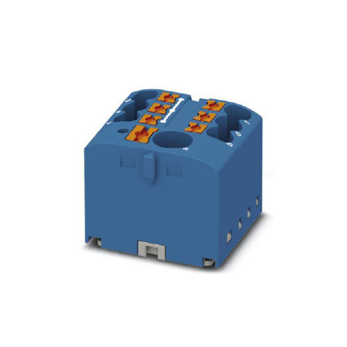 Borne para distribución una entrada de 6 mm2 y 6 salidas de 2,5mm2 color azul