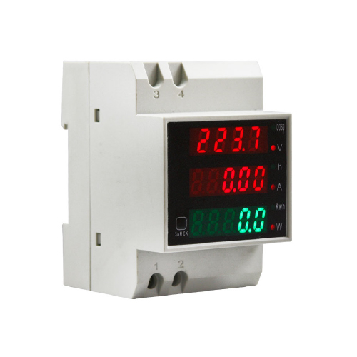 Analizador de red monofásico con medición de consumo, cofímetro con reset para riel