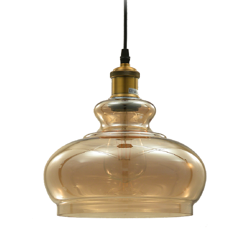 Colgante retro vidrio champagne 23 cm con dorado E27