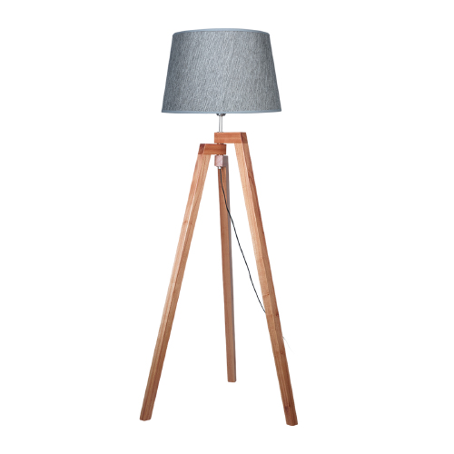 Lampara de pie madera natural pantalla gris