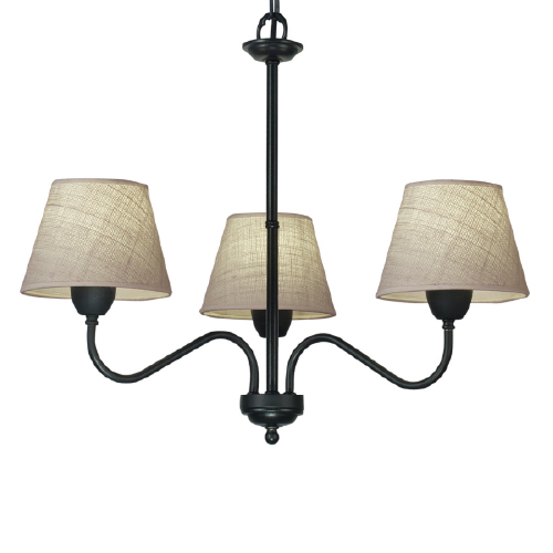 Araña Any de 3 luces negra con pantallas cónicas cáñamo claro