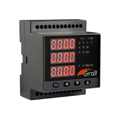 Analizador de red trifásico con medición de consumo, cofímetro para riel