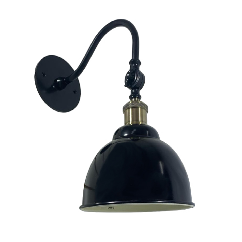 Aplique de pared E27 de acero con brazo curvo pantalla de 20cm negro