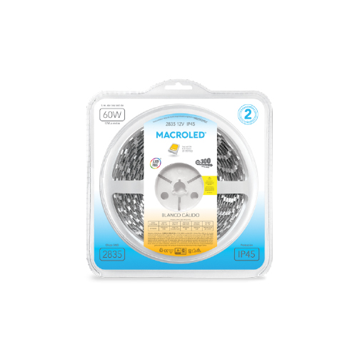 Tira de led 2835 5mtros bco. calido ip45