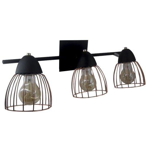 Aplique barra jaula 3 luces nega/cobre