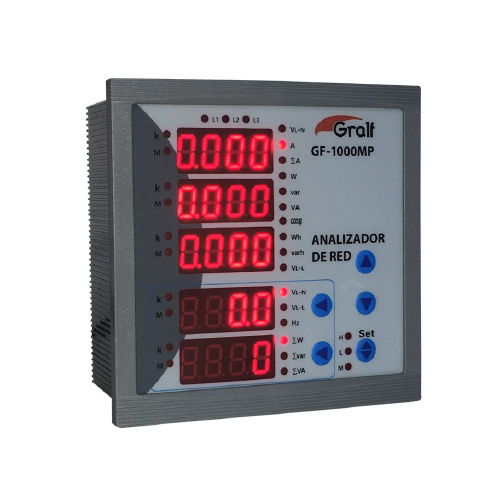 Analizador de red trifásico con medición de consumo y cofímetro de panel