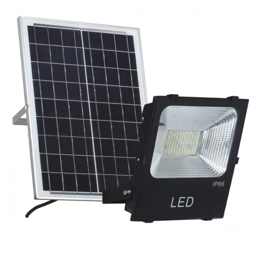 Proyector de LED 100w luz neutra para exterior con panel solar, color negro modelo Flow