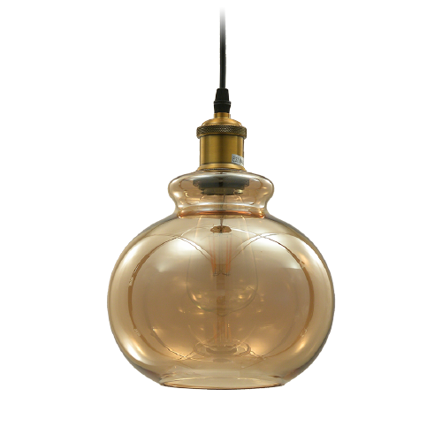 Colgante retro vidrio champagne 20 cm con dorado E27