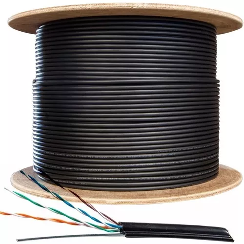CABLE UTP CAT5E EXTERIOR C/TENSOR x305MTS, NEGRO, COBRE