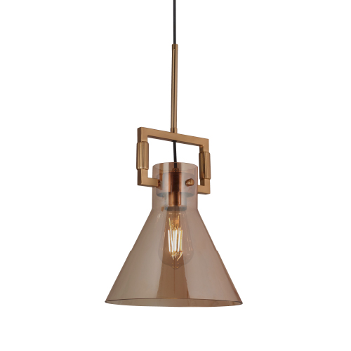 Colgante de vidrio ambar y metal dorado 1 luz E27 25cm