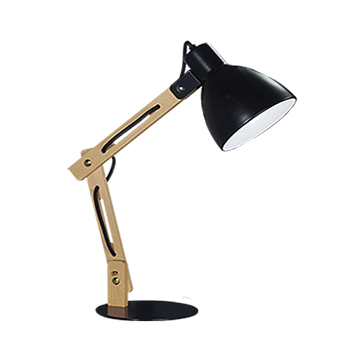 Lamp. escritorio madera y chapa negra c/cable tex. E27