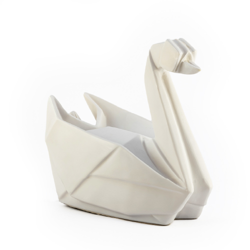 Velador cisne origami blanco poliserina c/adap de USB a 220 22,5x11x18,7cm