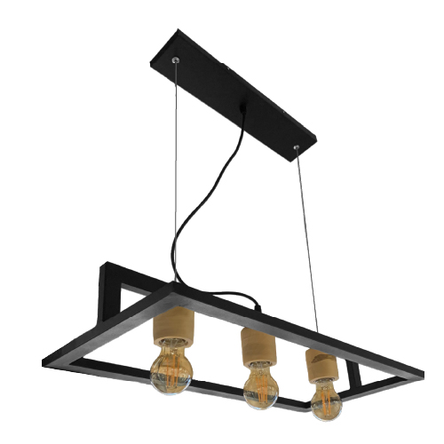 Colgante 3xE27 ibérico combinado negro con madera