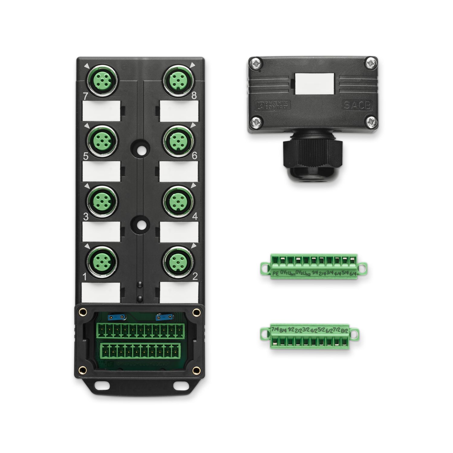 CAJA DISTRIBUIDORA CONECTOR M12 8 CONEX. 5 POLOS SACB-8/16-L-C-SCO