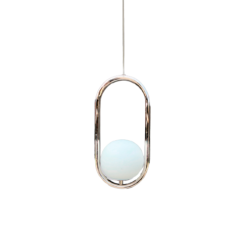Colgante Infinity Oval bronce 1 luz E27 con tulipa de vidrio opal de 15cm