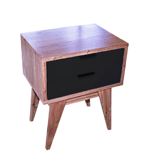 Mesa de luz madera paraíso 2 cajones negros fibrolaqueados